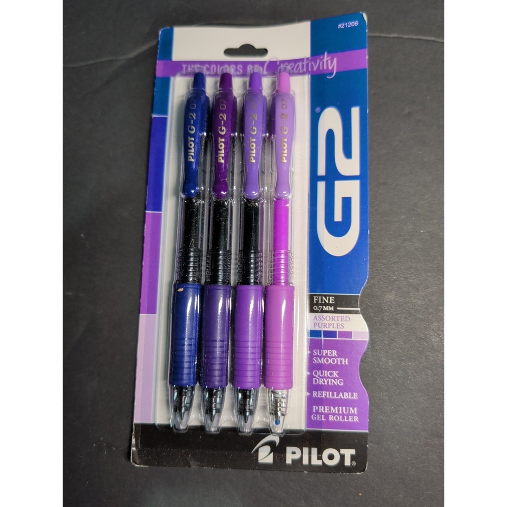 4 Pilot® G-2 g2 Retractable Gel ROLLER Pens Fine Point 0.7mm purples H15